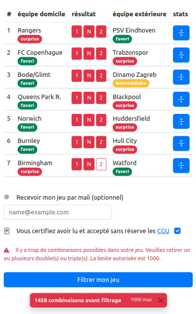 Illustration de la réponse à la question limiteCombinaisons